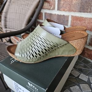 Spring Step CUNACENA Slip On Leather Wedge Sandals Green